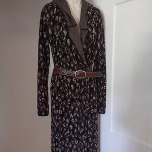 ELAINE KIM Long Sleeve Leopard Print Hooded Duster - SMALL (belt not included)